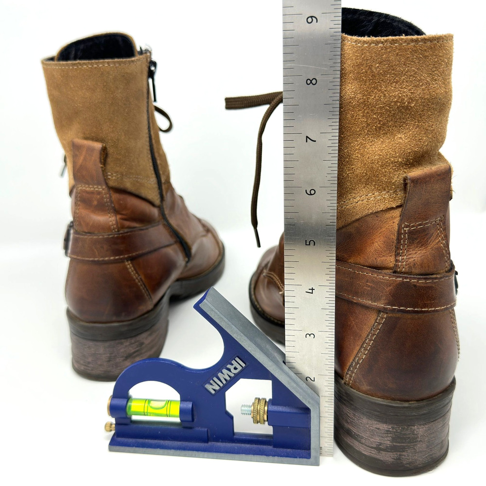 Taos Crave Combat Ankle Boots Womens 9-9.5 EU 40 Brown Leather Suede Side Zip - Picture 15 of 16